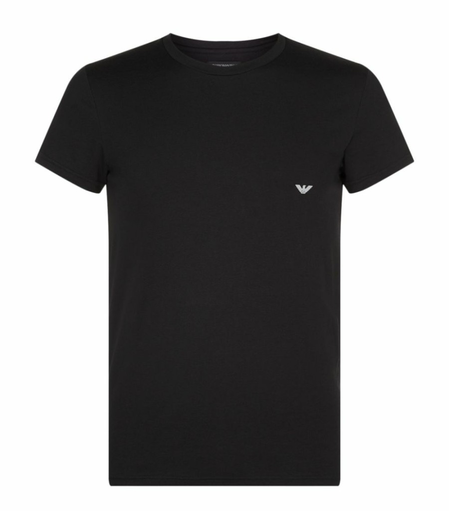 Men * | Armani Stretch Cotton Eagle T-Shirt 00020 Black Loungewear