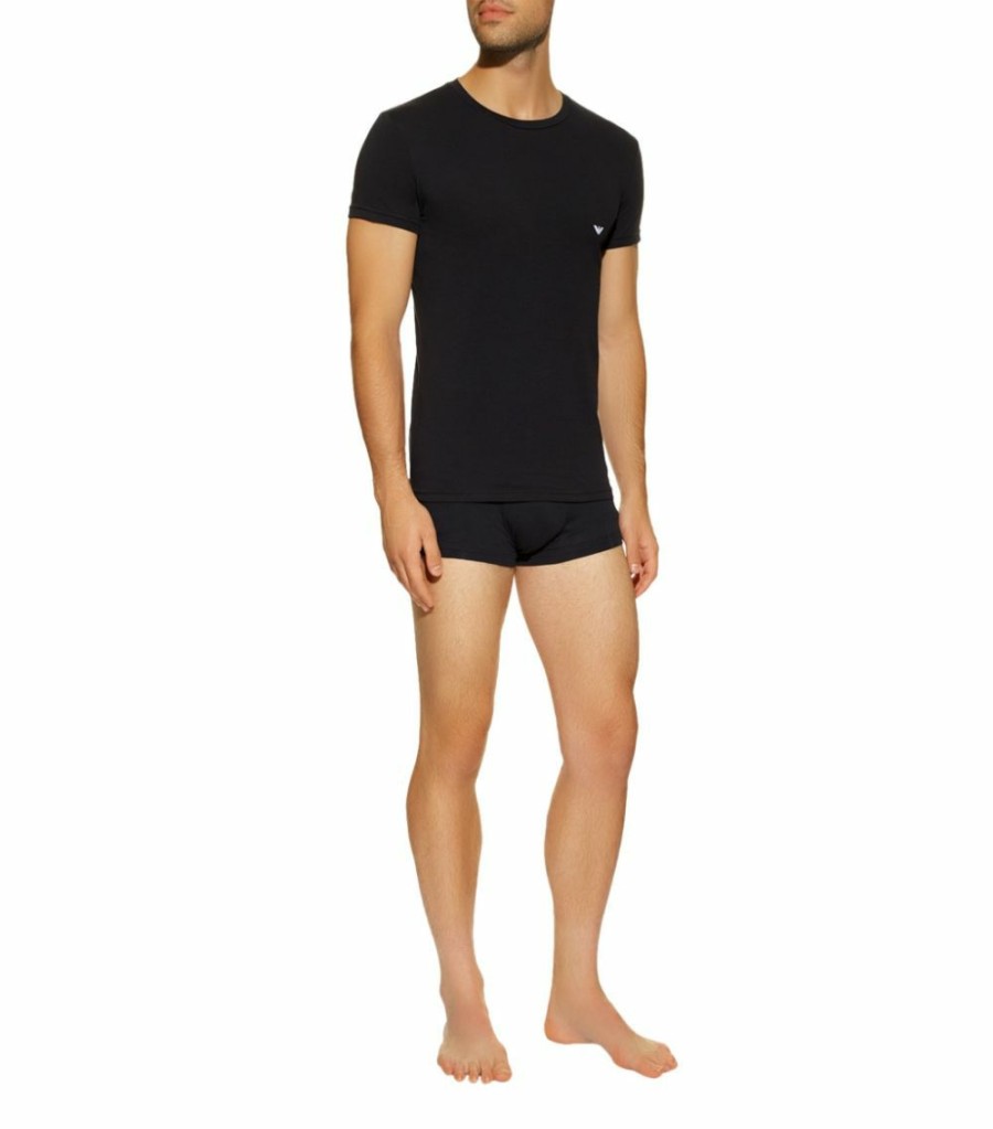 Men * | Armani Stretch Cotton Eagle T-Shirt 00020 Black Loungewear