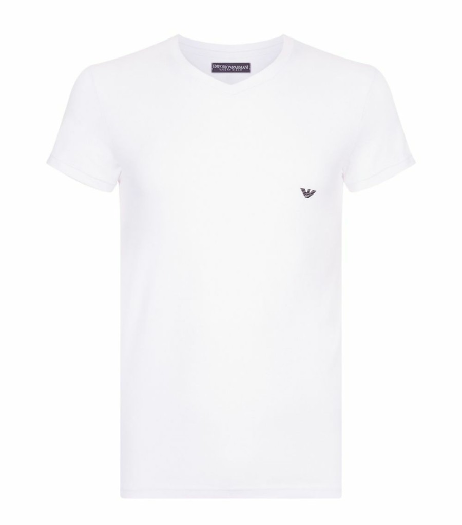 Men * | Armani Stretch Cotton Eagle T-Shirt 00010 White Pyjamas