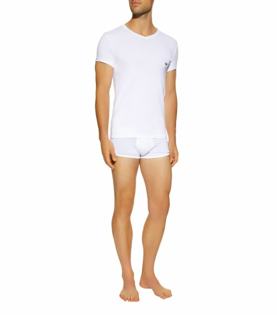 Men * | Armani Stretch Cotton Eagle T-Shirt 00010 White Pyjamas