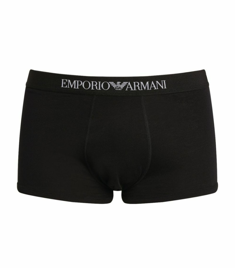 Men * | Armani Stretch Cotton Logo Trunks (Pack Of 3) 21320-Black Boxers