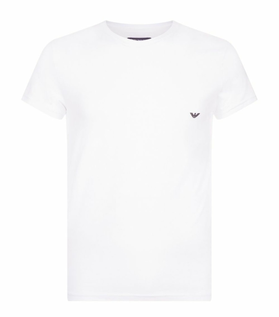 Men * | Armani Stretch Cotton Eagle T-Shirt 00010 White Loungewear