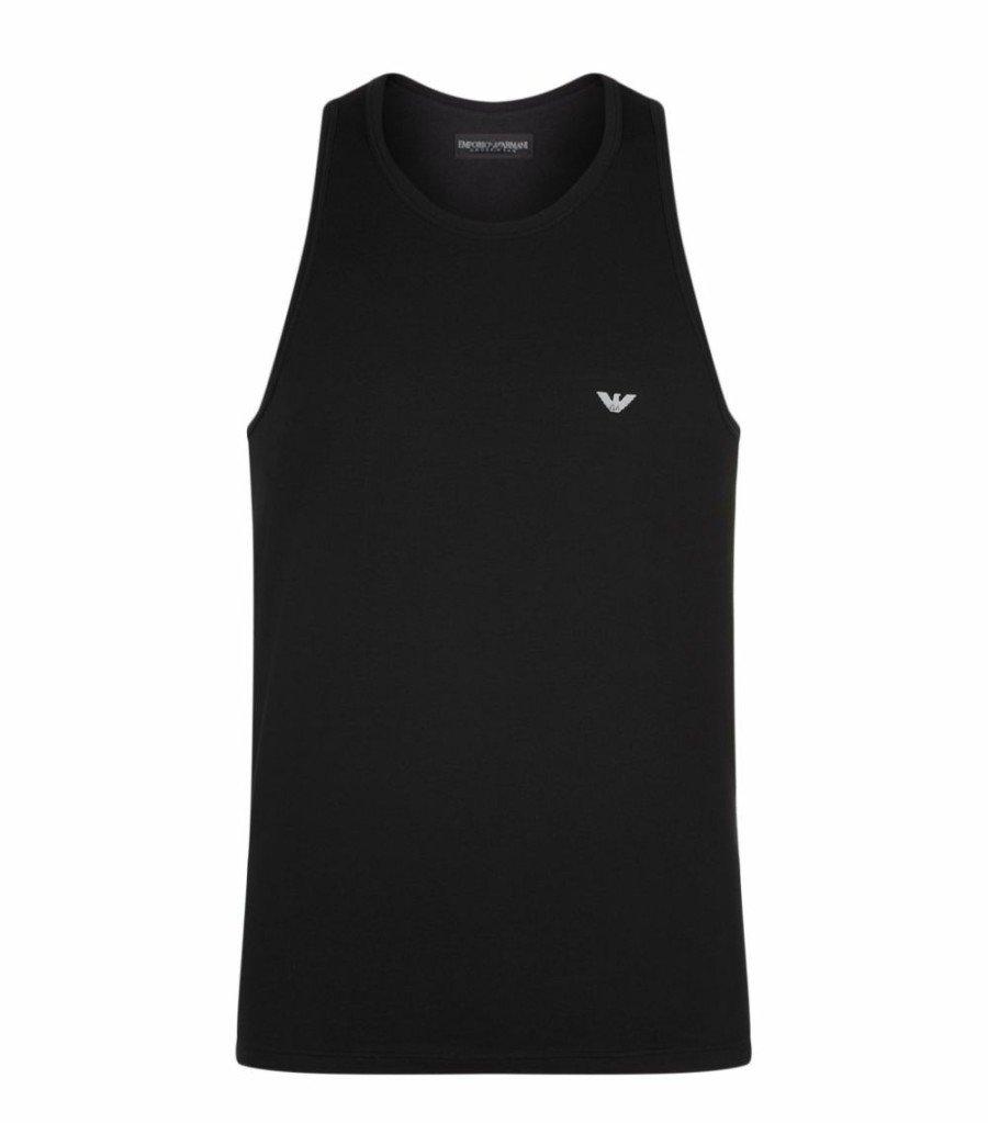 Men * | Armani Stretch Cotton Eagle Vest 00020 Black Pyjamas