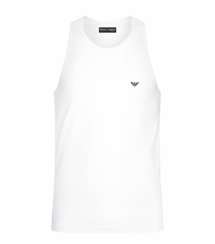 Men * | Armani Stretch Cotton Eagle Vest 00010 White Loungewear