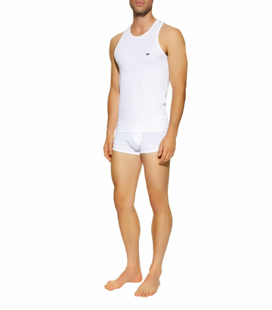 Men * | Armani Stretch Cotton Eagle Vest 00010 White Loungewear