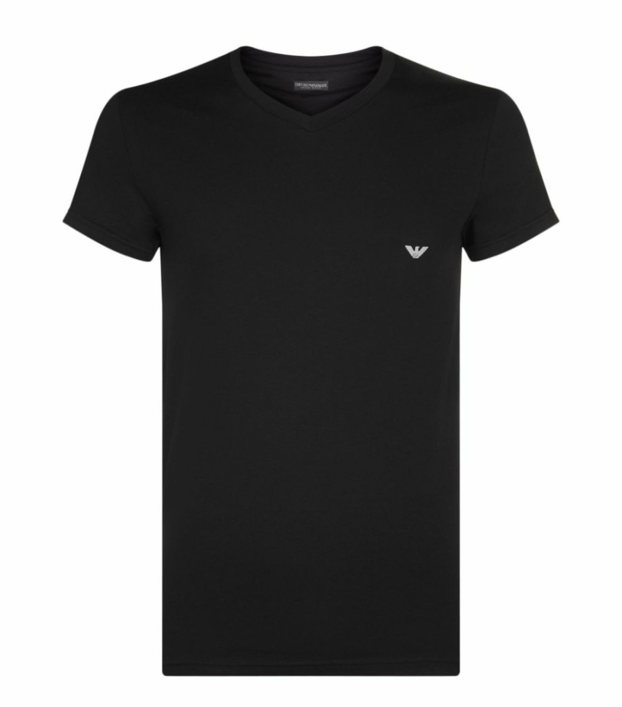 Men * | Armani Stretch Cotton Eagle T-Shirt 00020 Black Pyjamas