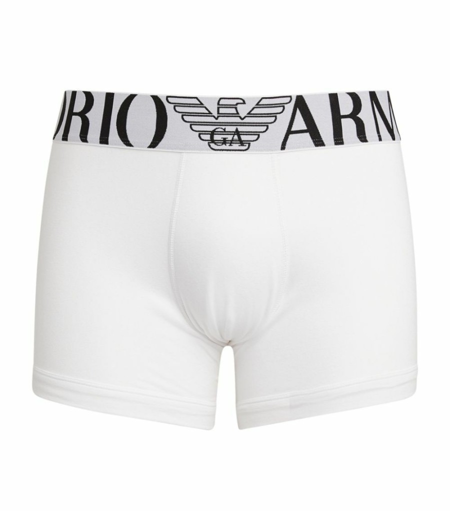 Men * | Armani Stretch Cotton Logo Trunks 00010-White Boxers