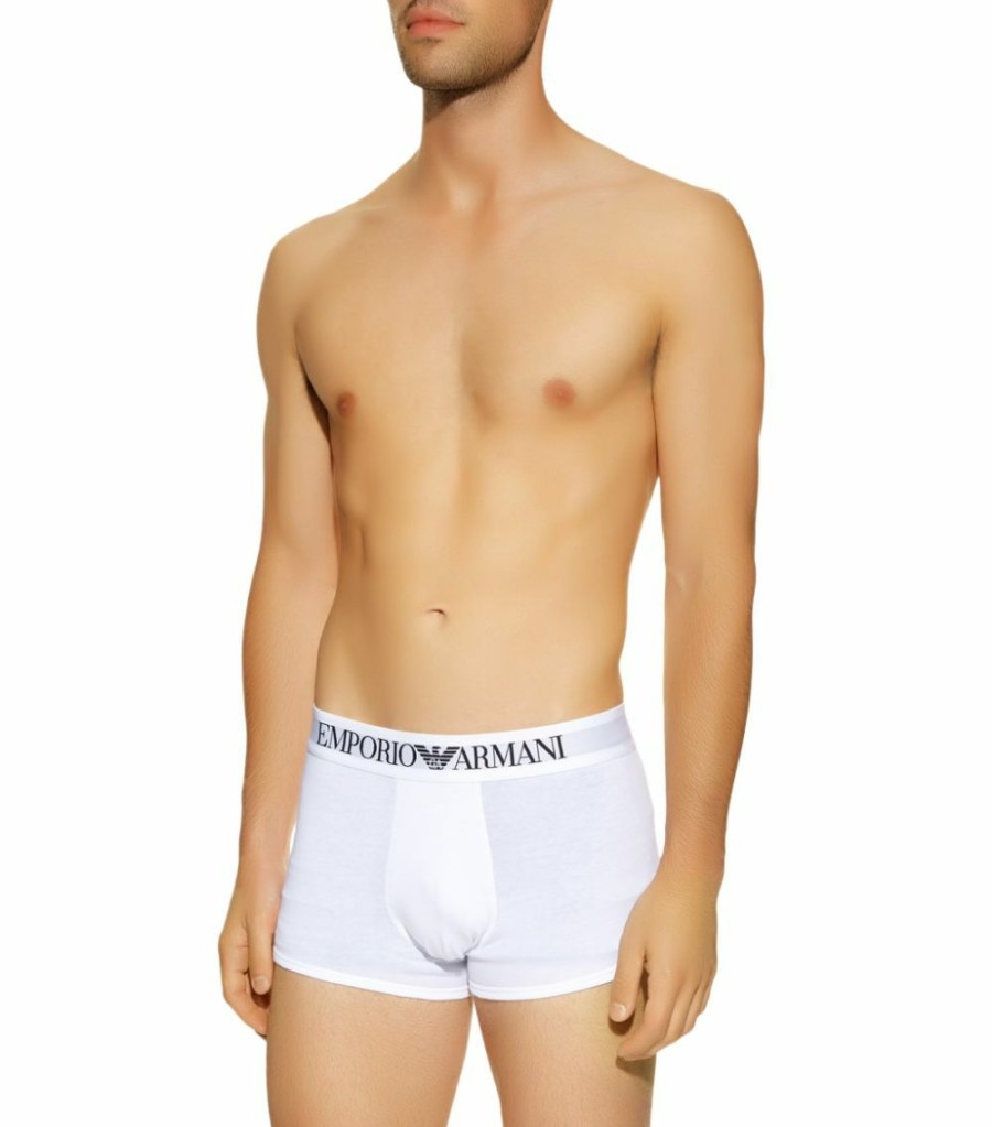 Men * | Armani Stretch Cotton Trunks 00010 White Boxers