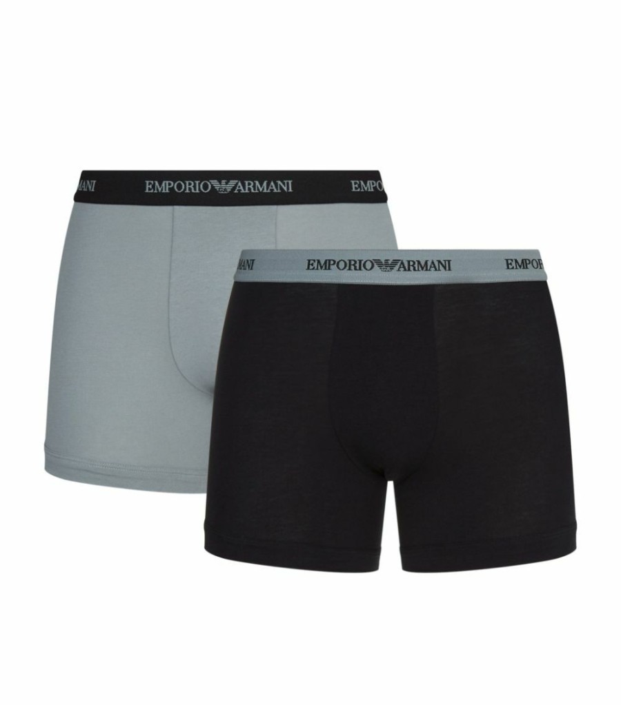 Men * | Armani Stretch-Cotton Boxer Briefs (Pack Of 2) 03320 Blk/Gry