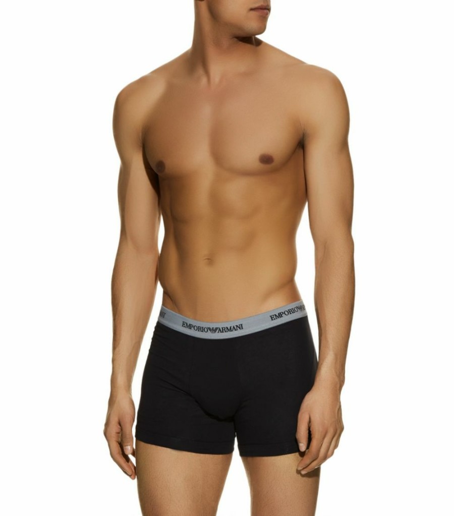 Men * | Armani Stretch-Cotton Boxer Briefs (Pack Of 2) 03320 Blk/Gry